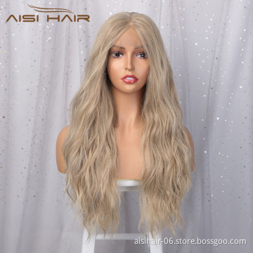 Aisi Hair Top Quality 24 Inch Long Wavy Blonde Swiss Lace Wigs Body Wave Synthetic Lace Frontal Hair Wigs For Black Women